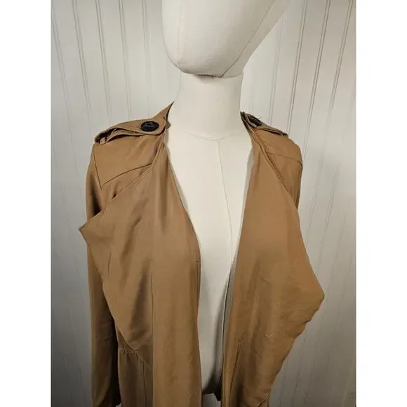 Elodie Drape Collar Long Duster Women's Size XS Brown Rayon - Picture 2 of 9